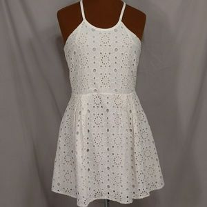 Cotton Eyelet Silk Lined Short Dress Quality Ivory White Mini Feminine h Quality
